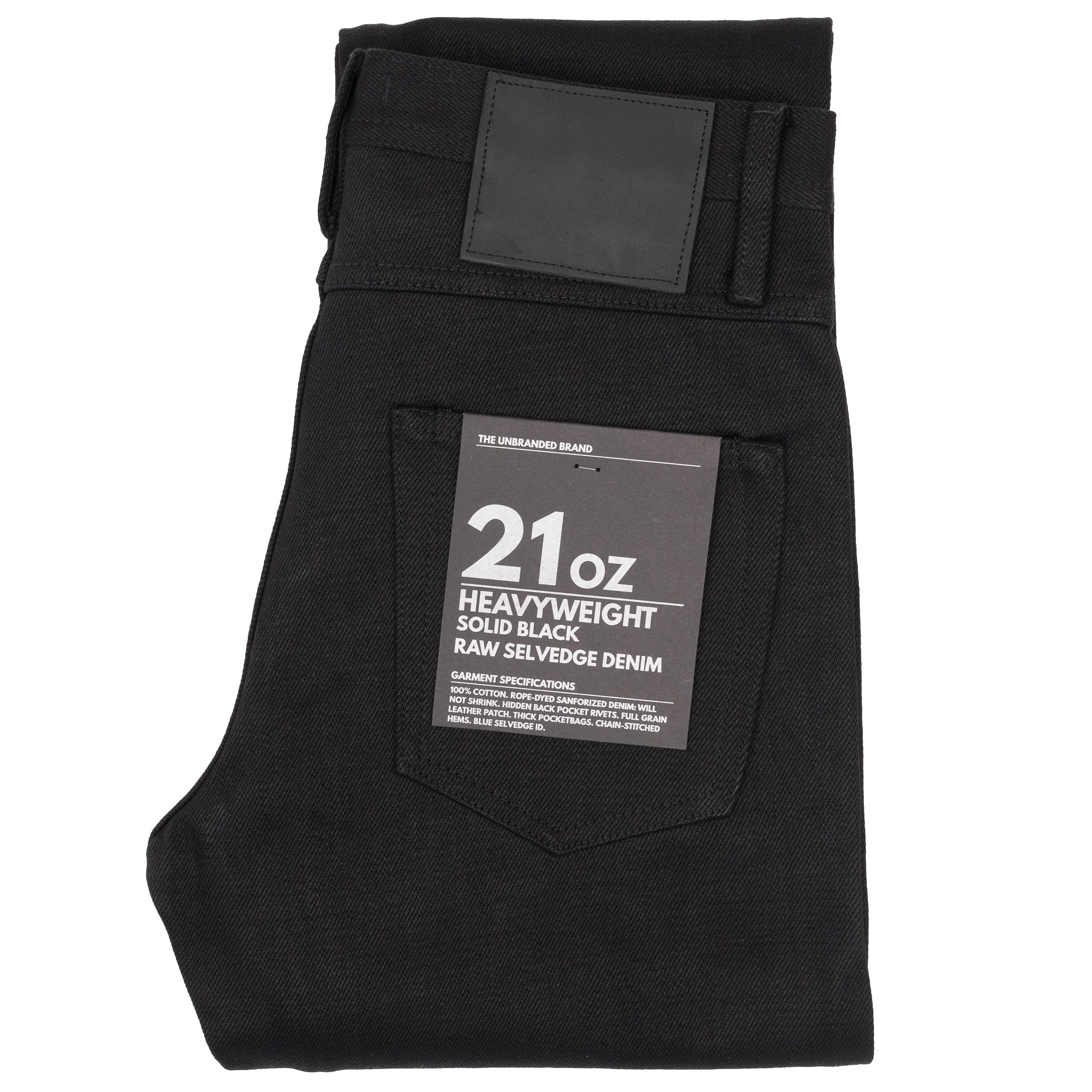 Straight Fit - 21oz Heavyweight Solid Black Selvedge | The Unbranded Brand