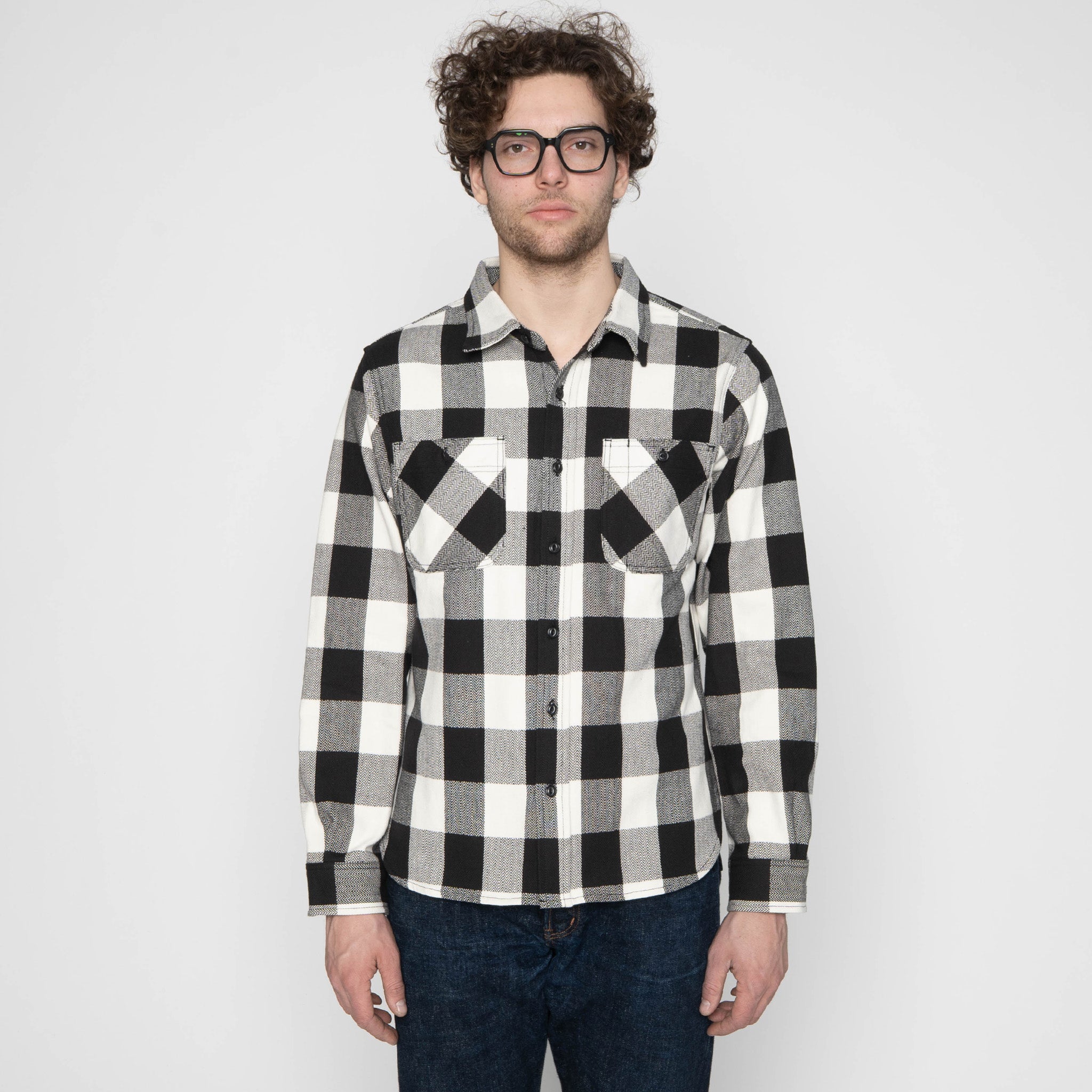 シャツ Blocked Logo White Flannel UBS431 Work Shirt - Ultra Heavyweight Flannel Ecru – The Unbranded
