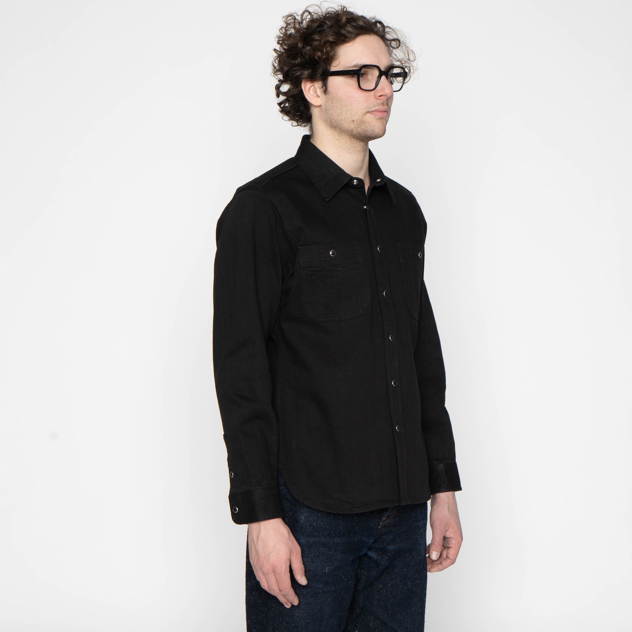 UBS433 Work Shirt - Solid Black Selvedge