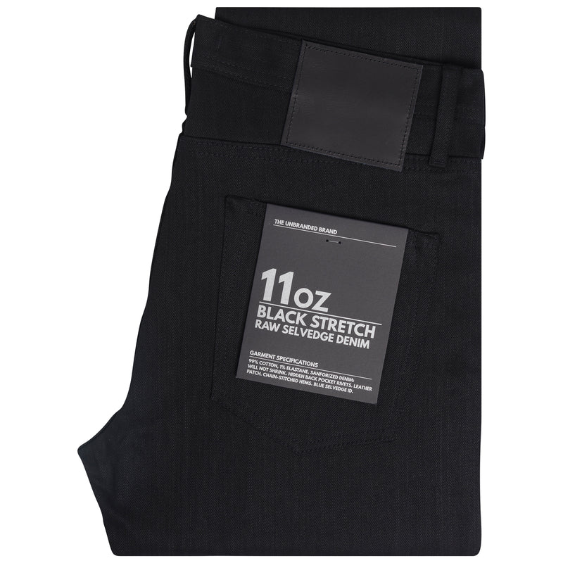 UB144 Skinny Fit 11oz Solid Black Stretch Selvedge Denim | The Unbranded Brand
