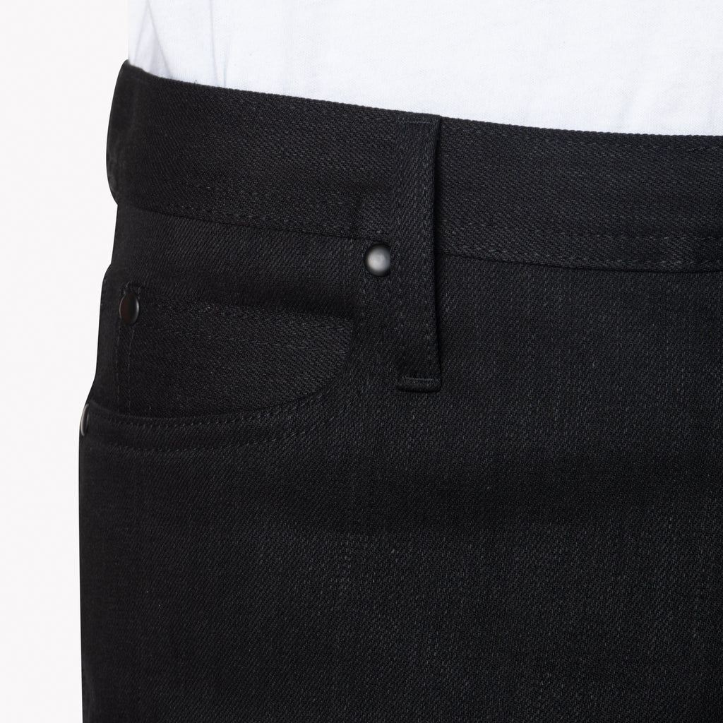 UB144 Skinny Fit 11oz Solid Black Stretch Selvedge Denim | The Unbranded Brand