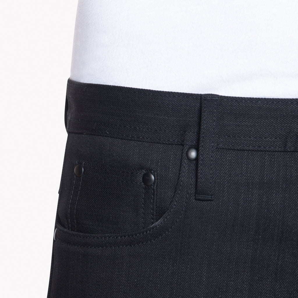 UB344 Straight Fit 11oz Solid Black Stretch Selvedge Denim | The Unbranded Brand